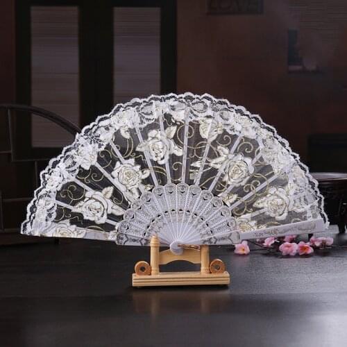 Auviderin Spanish Lace Rose Folded HandHeld Dance Fans Flower for Party Decoration