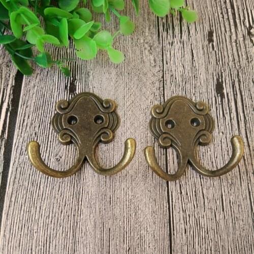 5pcs/lot Wall Mounted Double Hook Hangers Bronze Vintage Style Storage Organizer Wall Mount Coat Hanger Home Decor handware