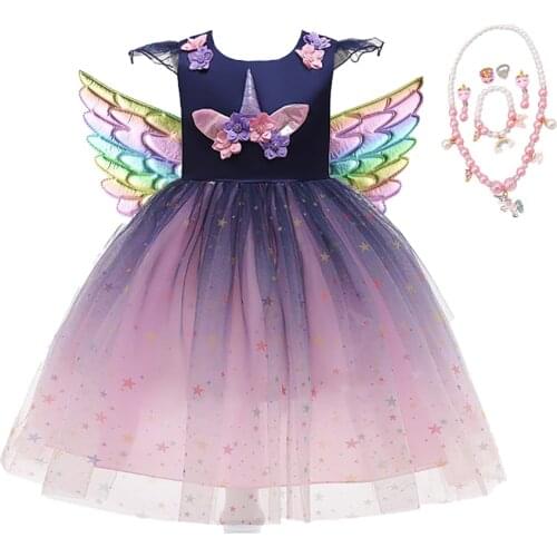 2021 Unicorn Girl Summer Dress For 4 6 8 10 Years Girls Clothing Kids Birthday Party Princess Costume Halloween Cosplay Dresses