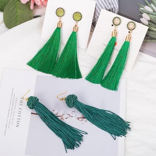 LOVR New Bohemian Tassel Long Earrings for Women Fashion Cotton Silk Fabric Fringe Drop Dangle Earrings 2020 Female Jewelry