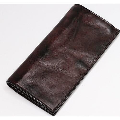 Genuine Leather Handmade Men Casual Long Purse Vintage Folder Wallet