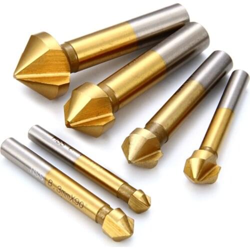 6pcs 6.3mm-20.5mm Gold 90 Degree Wood Steel HSS Countersink Drill Bits Set