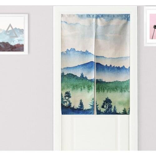 Nordic Simple watercolor Landscape Modern Door Curtain Linen Tapestry Study Bedroom Home Decor Bedroom Kitchen Curtain