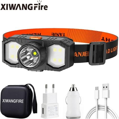 New Q5+COB LED Headlight USB Rechargeable Built-in 18650 Battery Portable Mini Flashlight Lantern Outdoor Camping Headlight