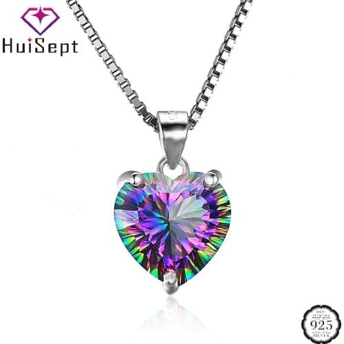HuiSept Trendy 925 Silver Jewelry Necklace Heart Shape Topaz Gemstone Pendant for Women Wedding Engagement Accessories Party