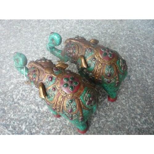Lovely Old turquoise & jade with silver Statue/ Sculpture----pair of elephant,large size, best collection&adornment