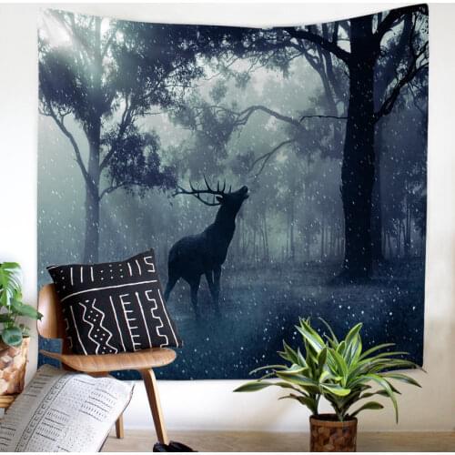 Psychedelic Forest Deer Pattern Tapestry Wall Hanging Bed Room Living Room Decoration Creative Indoor Home Valance