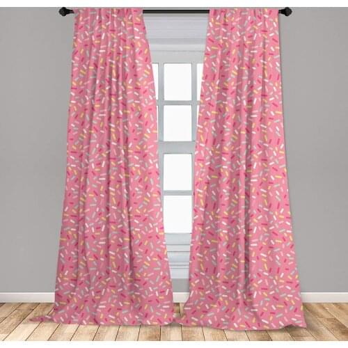 Pink and White Curtain for Kids Rooms Abstract of Colorful Donut Sprinkles Tasty Food Bakery Lightweight Window Drapes