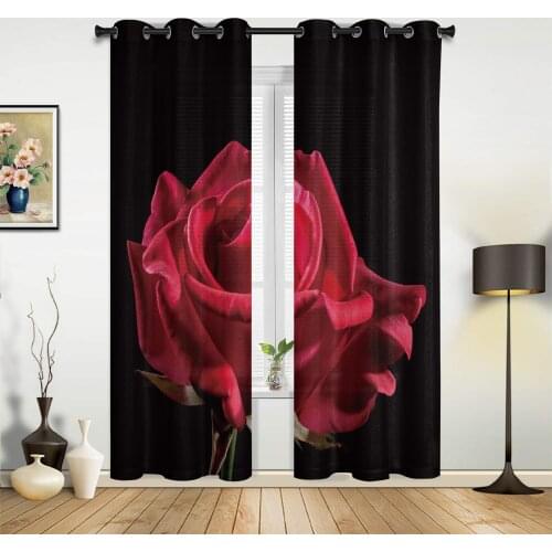 Rose Black Background Curtains for Bedroom Kids Room Living Room Window Curtain Luxury Curtains for Kitchen