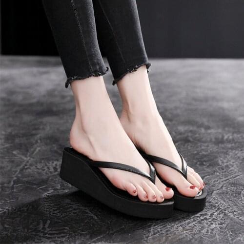 Womens Summer Slides Casual Wedge Seaside Non-Slip High-Heeled Flip Flops Platform Beach Shoes Thick-Soled Slippers Y