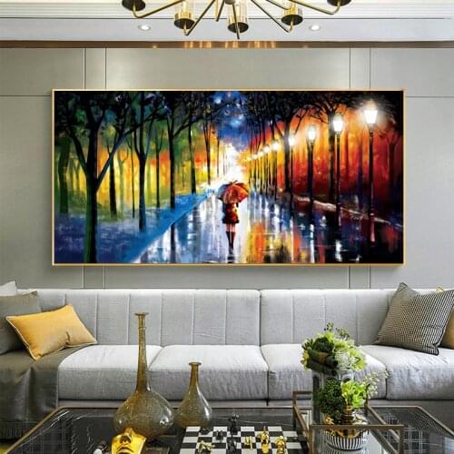 Modern Rainy Day Stroll Canvas Oil Painting on The Wall Posters and Prints Abstract Girl Wall Art Picture Living Room Home Decor