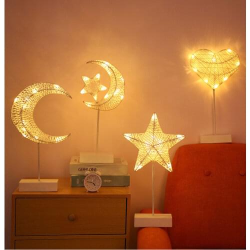 Heart Star Tree Shape LED Night Light Grass Rattan Woven Battery Night Lamp Party Bedroom Decoration Light Gift for New Years