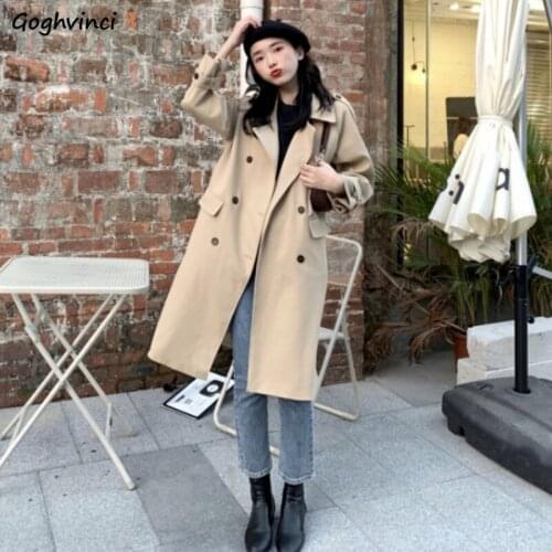 Trench Women Double Breasted Turn-down Collar British Style All-match Simple High Quality Fashion Womens Loose Fit Solid Casual