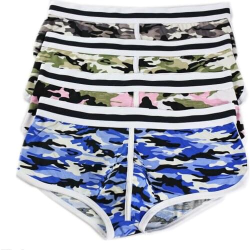 Wholesale 4Pcs/Lot Mens Camouflage Boxers Sexy Mens Bulge Pouch Trunks Underwear Breathable Camo Boxer Shorts Underpants New