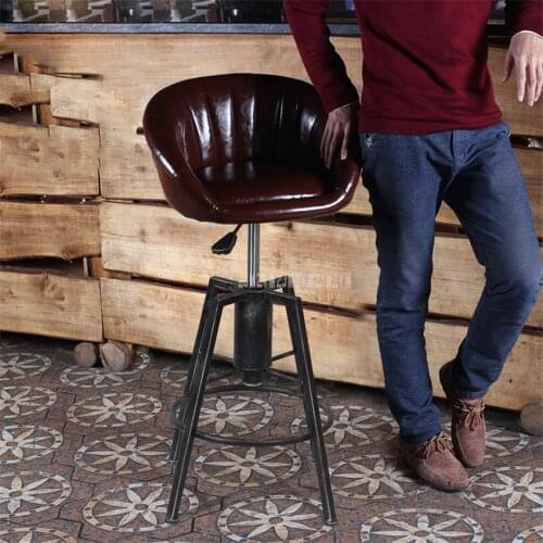 Lifting Swivel Counter Mordon Bar Chair 84-98CM Height Adjustable Iron Rotating High Bar Stool Chair PU Leather Soft Backrest