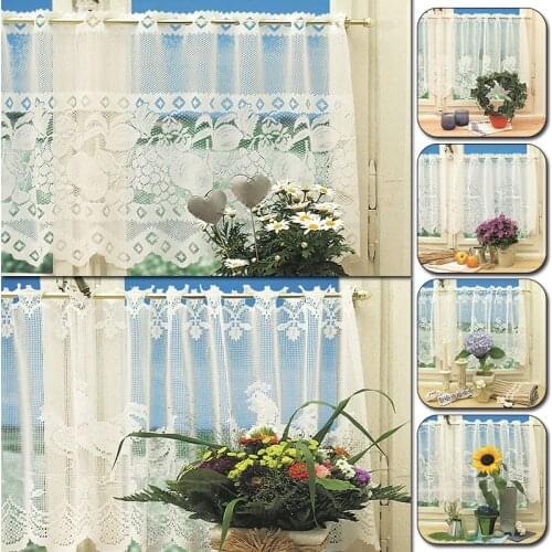 Modern Lace Coffee Curtain Solid White Tulle Sheer Jacquard Window Curtain Home Cabinet Door Bedroom Decor Coffee Short Curtain