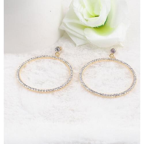 Needle Long Dangle Earrings for Women Jewelry Round Rhinestone Female Drop Earrings Bijoux