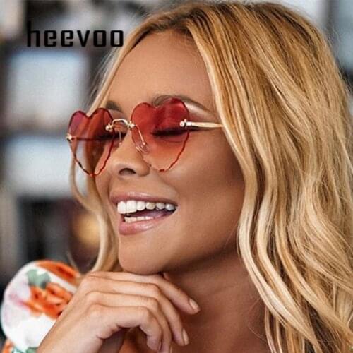 Women Rimless Sunglasses Fashion Heart-shaped Sun Glasses for Wome Vintage Cute 90s Gradient Shades Eyeglasses UV400