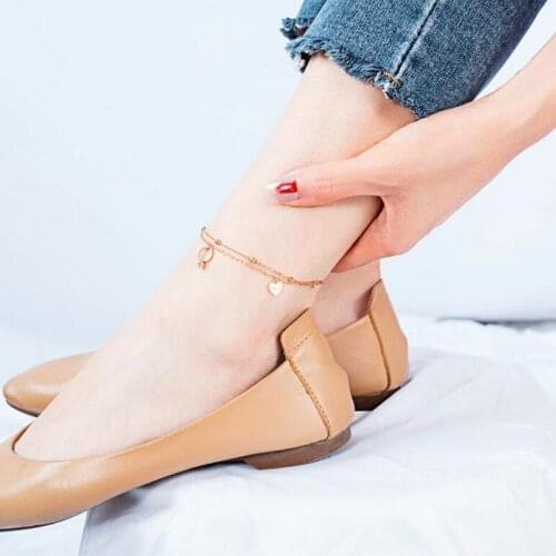 Womens titanium steel anklet Love Bead Anklet Student literature and art small anklet