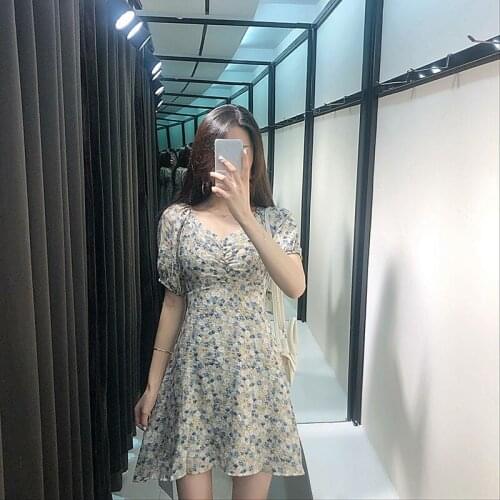 2020 Summer Chiffon Floral With Another Bellflower Floral Dress Gentle Wind Korean Version V-neck Slim Fairy Skirt