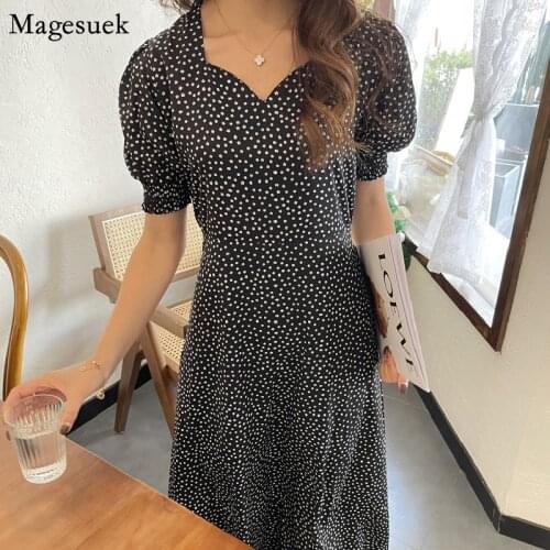 Summer Print Floral Dress Women Square Collar Vintage Casual Dresses Party Short Sleeve Loose Plus Size Midi Dress Vestido 15358