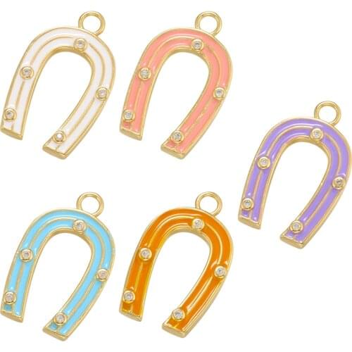ZHUKOU Irregular U Shape Enamel Pendant Small Charms Women DIY Handmade Necklace Earrings Jewelry Accessories Wholesale VD957