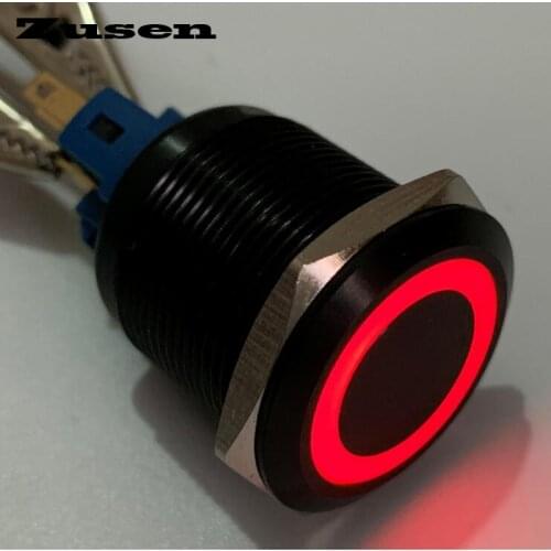 Zusen 22mm black aluminum Ring illuminated Latching push button switch(ZS22F-11ZE/G/12V/A)