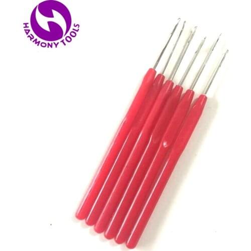 20 pieces Random Mix Colors Plastic hook needle wooden handle threader loop pulling needle for micro hair extensions tools