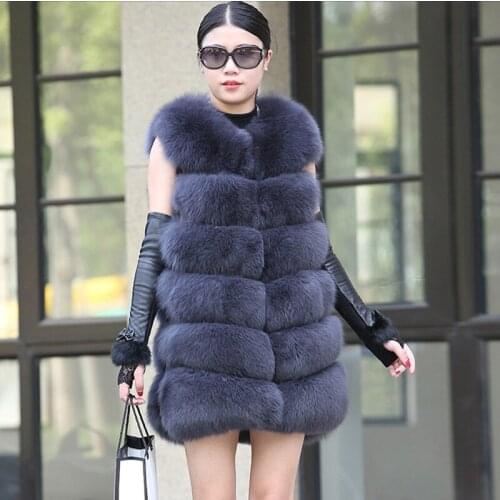2017 natural Fox fur long vest new fashion 100% real fox fur gilet winter high quality women fur vest real fox fur coat A380-032