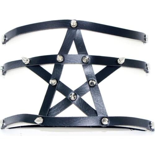 2021 New Pu Leather Goth Pentagram Garter Belt Gothic Bust Foot Bondage Sexy Women Suspender Belt Bondage Lingerie Back