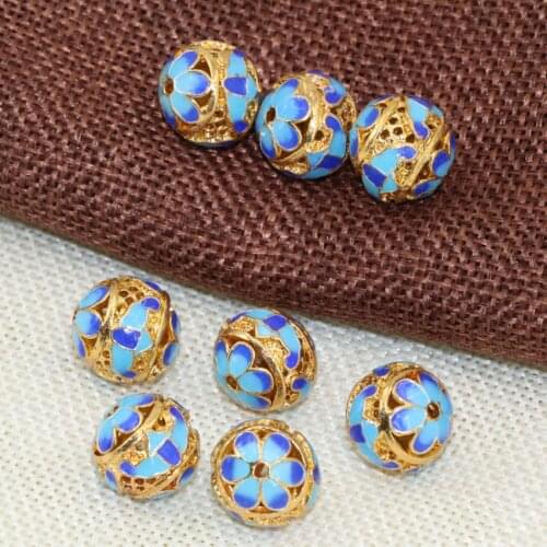 Wholesale price 5pcs 14mm round ball gold-color enamel cloisonne spacers accessories beads diy fashion jewelry findings B2517