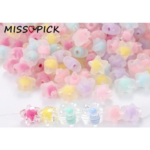 100pcs 10/11mm Acrylic Beads Transparent Flower Star Loose Spacer Beads for Jewelry Making Women Handmade DIY Bracelet Necklace
