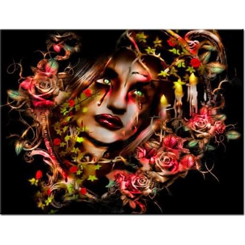 Diy Diamond Painting Thorny Rose Face Diamond Embroidery Full Round Mosaic Diamond Portrait Blood Tears Cross Stitch A2250