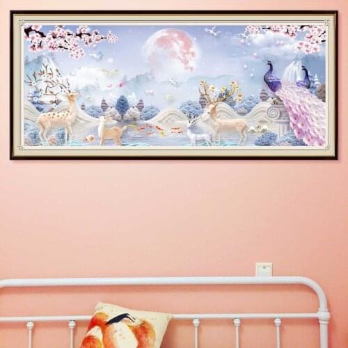 DIY Peacock Diamond Painting Animal Deer Bird Mosaic Embroidery Cross Stitch Flower Tree Scenery Home Decoration Handmade Gift