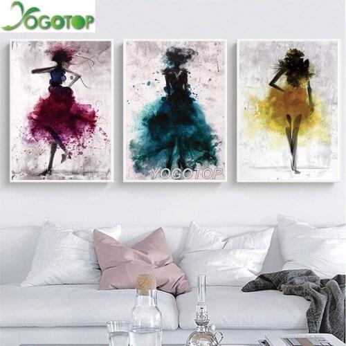 Diy Diamond Painting 5D Full Drill mosaic Diamond Embroidery WATERCOLOR BALLERINA girl Woman Abstract Wall Art 3pcs/set ML968