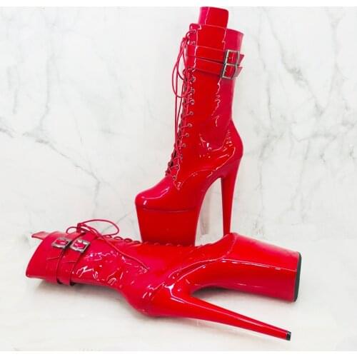 Leecabe 20CM/8Inch shinny upper lady fashion boots for party Platform High Heels Pole Dance boot