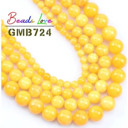Natural Stone Yellow Beeswax Jades 6/8/10/12MM Round Loose Beads for Jewelry Making Handmade Diy Bracelet Necklace 15'' Strand