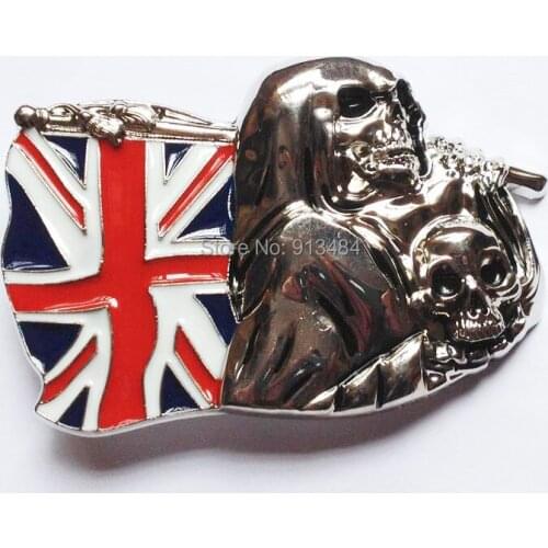 Skull with UK flag belt buckle with silver finish JF-Y07 suitable for 4cm wideth belt with continous stock