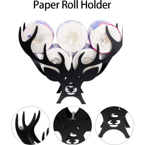 Black Deer Toilet Roll Paper Holder Bathroom Iron Paper Towel Stand Cartoon Crafts Roll Paper Organizer for Living Room