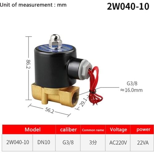 DN10 3/8" Solenoid Valve 12V 24V 220V Copper Valve Body Copper Coil Oil Pneumatic Water Oil Helium Valve
