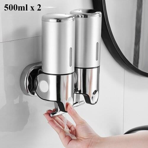 500ml Wall Mount Liquid Soap Dispenser Double Head Pump Shower Dispenser Bathroom Shower Shampoo Dispensers Shower Accessories