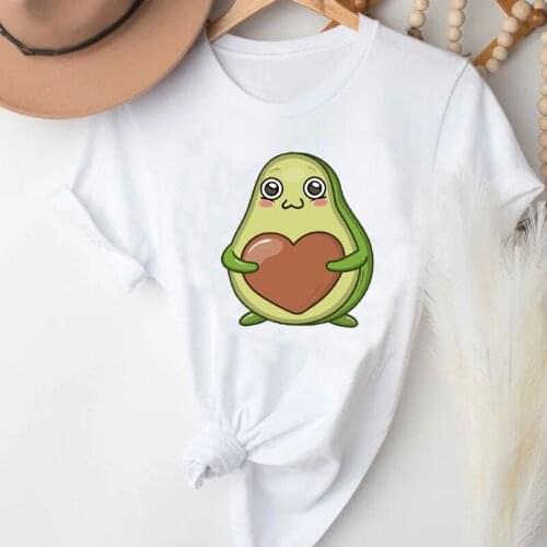 T-shirts Women Cartoon Love Heart Valentines Day Fruit Avocado Fashion Clothes Graphic Tshirt Top Lady Print Female Tee T-Shirt