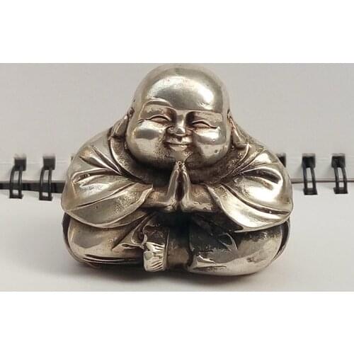Chinese tibet silver carved happy buddha figurine