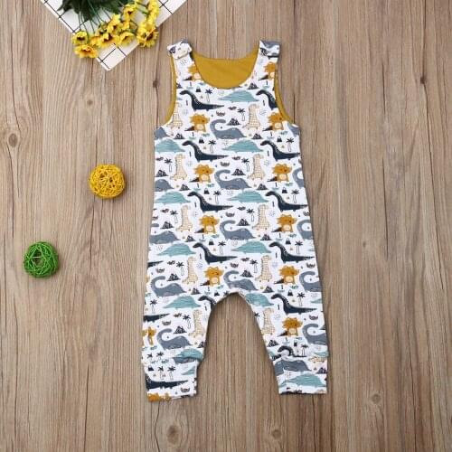 Pudcoco Summer Newborn Baby Boy Girl Clothes Sleeveless Cotton Dinosaur Print Romper Jumpsuit One-Piece Outfit Playsuit 0-24M