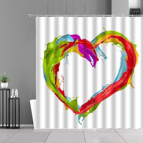 Creative Heart Shape Water Color Shower Curtain Colorful Paint Abstract Pattern Home Bathroom Decor Screen Waterproof Curtains