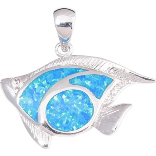 Sea Life Animals Jewelry 925 Sterling Silver Opal Sea Fish Pendant Necklace Jewelry For Gift