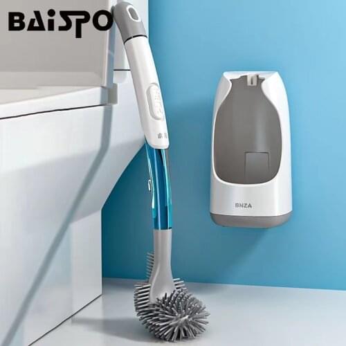 BAISPO Wall-Mounted Toilet Brush With Cleaning Tube TPR Corner Cleaning Brush Home Household Cleaning Tool Bathroom Accessories