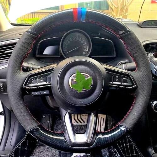 Car Steering Wheel Cover Non-Slip Black Genuine Leather Carbon Fiber For Mazda 3 Axela 2017-2018 Mazda 6 Atenza CX-3 CX-5 CX-9