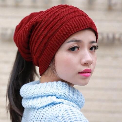 2019 Fashion New Skullies Beanies Warm Caps Female Knitted Stylish Hat Ponytail Beanie Winter Hats For Women Crochet Knit Cap