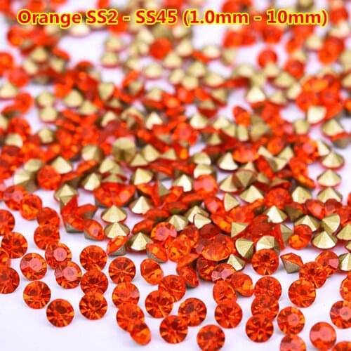 Orange Color Czech Crystal Point Back Rhinestones Strass Chaton Stone SS3 1.3MM Cone Pointed Foiled Back DIY Faceted Decor